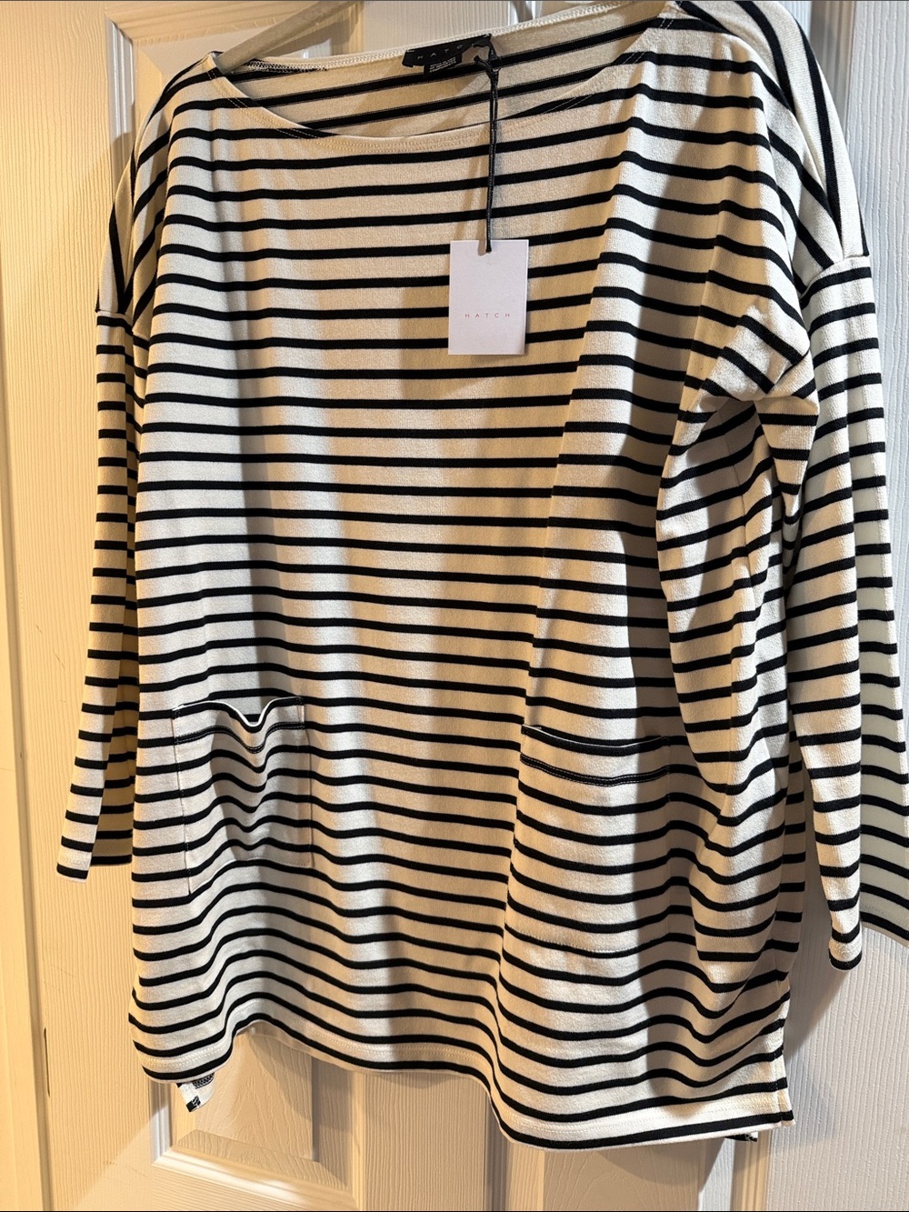 Hatch Black & Cream Striped Long-Sleeve Knit Top